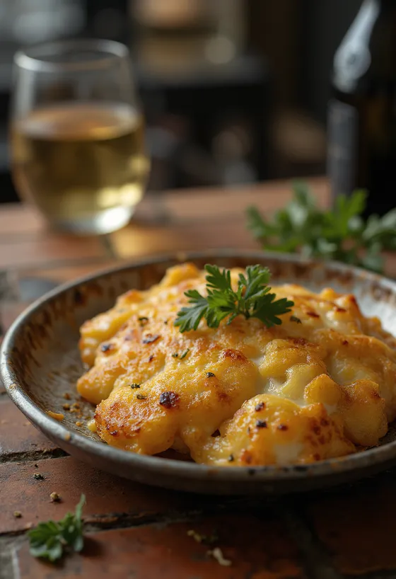 Саганаки с узо, обжаренный до золотистой корочки, фламбированный и поданный с лимоном