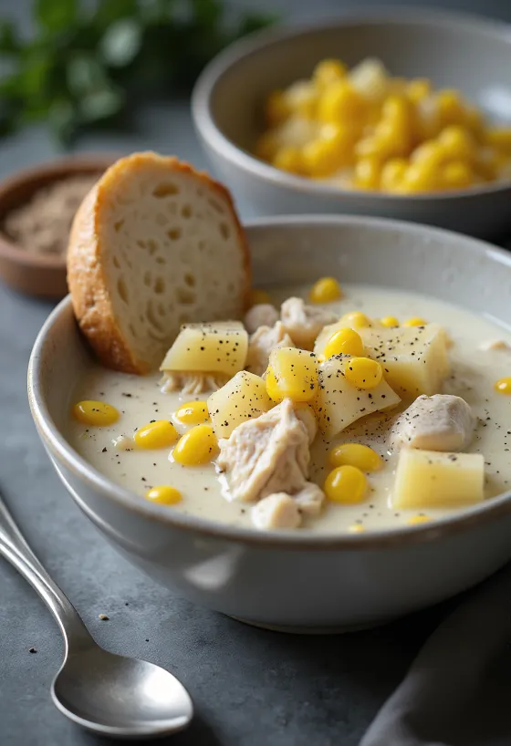 Кремовый куриный чаудер с овощами и кукурузой