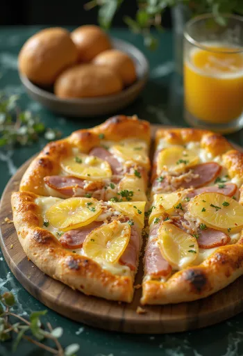 Гавайская пицца с кокосовой стружкой при подаче