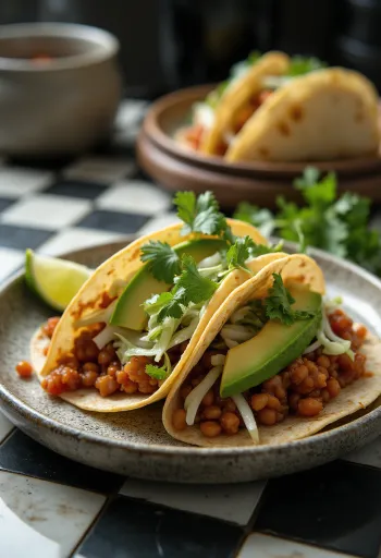 Тако с чечевицей и овощами на тарелке