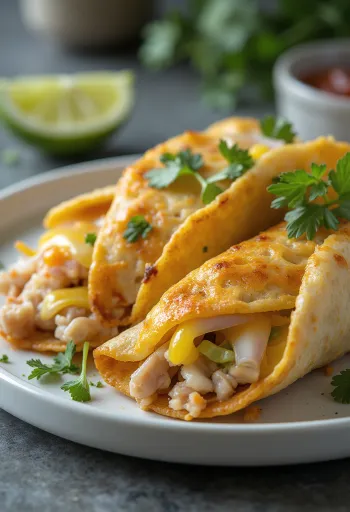 Кесадилья с тунцом, поджаренная до хруста, подается с расплавленным сыром