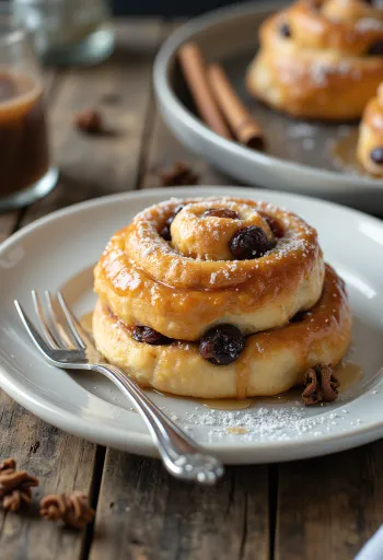 Канельбуллар с изюмом, свежеиспеченная булочка с корицей