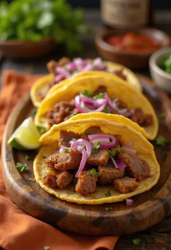 Lengua Taco с томленым говяжьим языком, кинзой и красным луком
