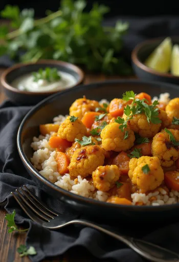 Веганская запеканка карри с цветной капустой при подаче