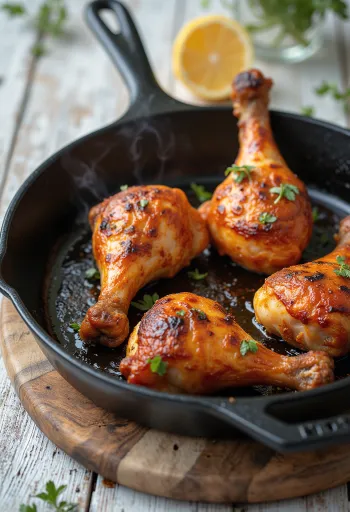 Пикантные жареные куриные ножки, поданные со свежими овощами.