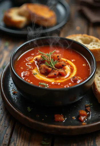 Томатный суп с дымком из печеных помидоров в тарелке