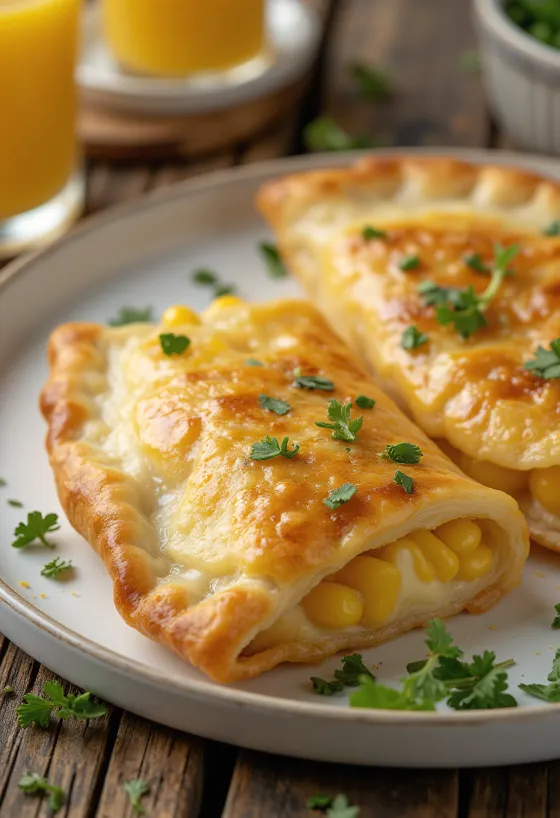 Кальцоне с кукурузой, с золотистой корочкой, с начинкой из кукурузы и сыра