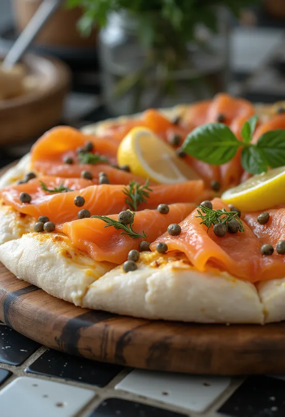 Пицца с копченым лососем и сметаной