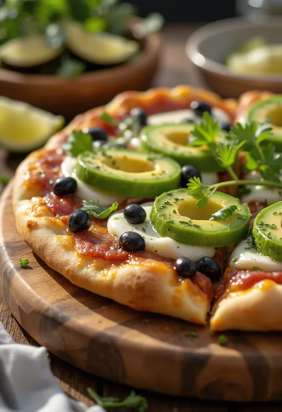 Pizza Mexicana с перцем халапеньо, черной фасолью и авокадо