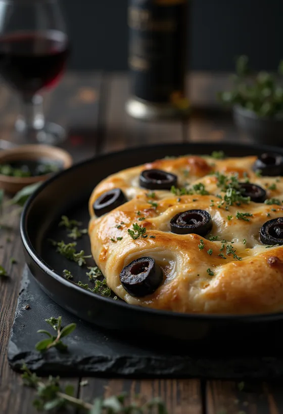 Кальцоне с оливками, с золотистой корочкой, с начинкой из оливок и сыра
