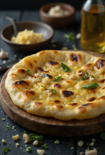 Чапати с чесночным маслом, свежеиспеченный, поданный к столу