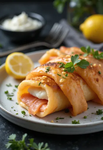 Блинчики с копченым лососем и сливочным сыром