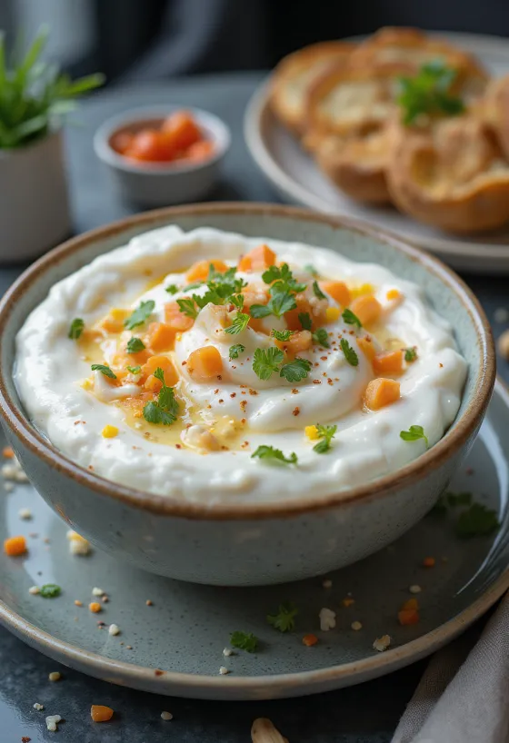 Йогуртовый соус с укропом и огурцом при подаче