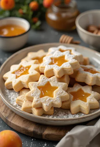 Медовое линцерское печенье, посыпанное сахарной пудрой, с начинкой из джема