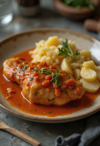 Пёркёльт из гусиных ножек, поданный к столу