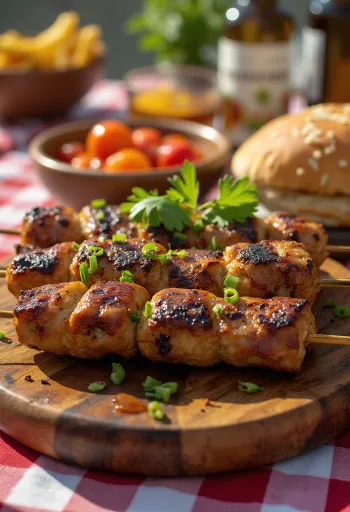 Кебаб из верблюжатины, поданный со свежим салатом и питой.