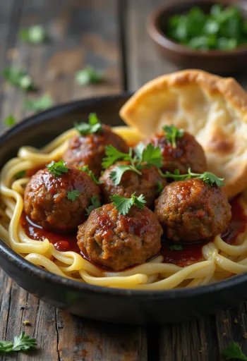 Пряная кофта, говяжьи шарики на гриле с украшением из петрушки