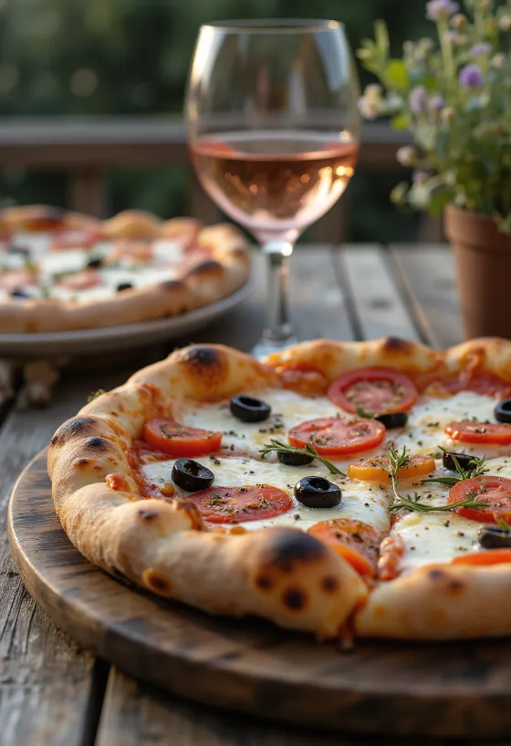 Pizza Provençale с помидорами, черными оливками и прованскими травами