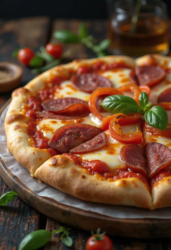 Pizza alla Campagnola с салями и овощами