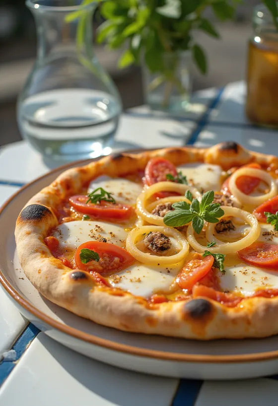 Pizza Pugliese с красным луком и анчоусами