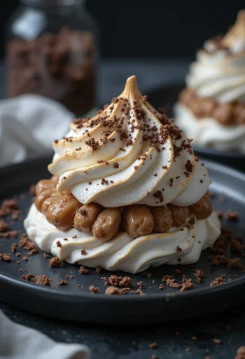 Каштановое безе на десертной тарелке