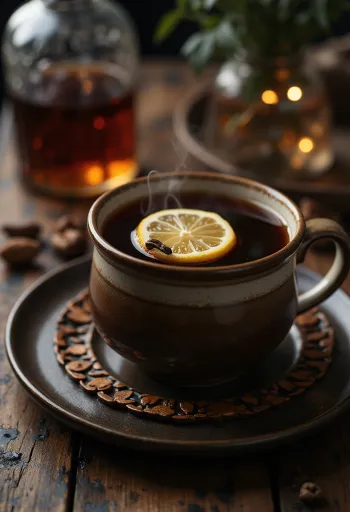 Ромовый чай в стеклянной кружке с лимоном