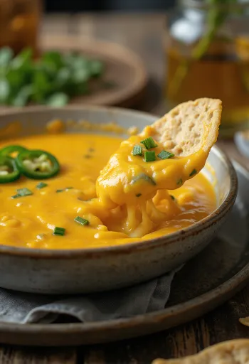 Сырный соус с халапеньо, поданный к столу