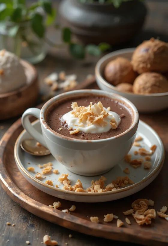 Горячий кокосовый напиток, только что поданный