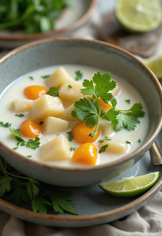 Овощной суп с кокосовым молоком и свежим кориандром