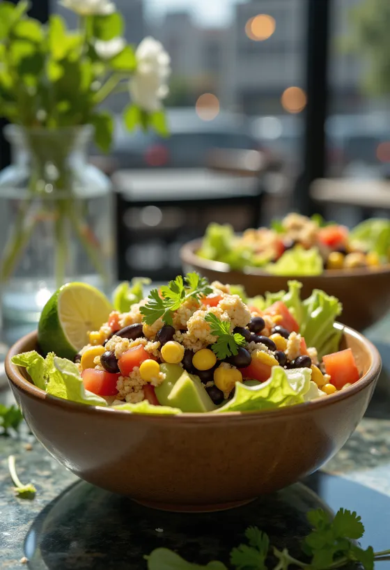 Веганский салат тако с чипсами тортилья и овощами