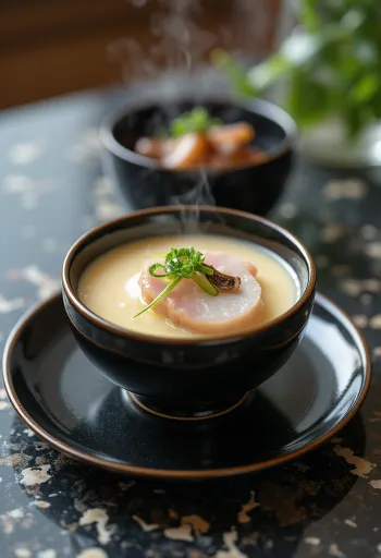 Чаван-муши с камабоко, японское яичное блюдо с рыбным пюре и грибами