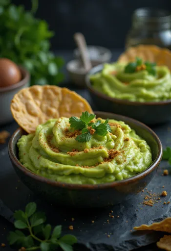 Пребиотический крем из авокадо, поданный со свежей зеленью и в кремовой консистенции