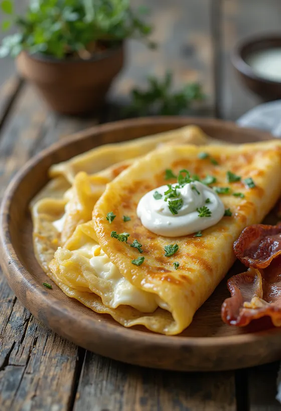 Свежеиспеченные соленые блинчики с овечьим творогом