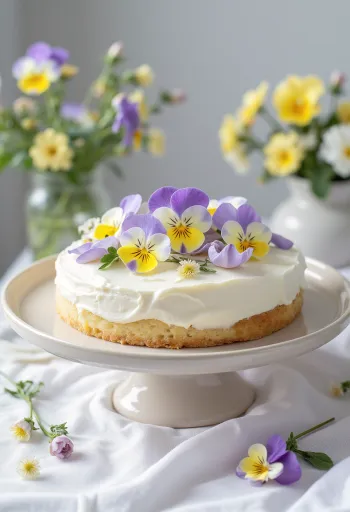 Весенний цветочный торт, украшенный съедобными цветами