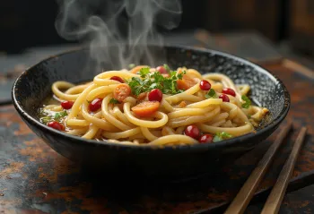 Хото с фасолью адзуки, богатый суп с лапшой, овощами и свежей кинзой