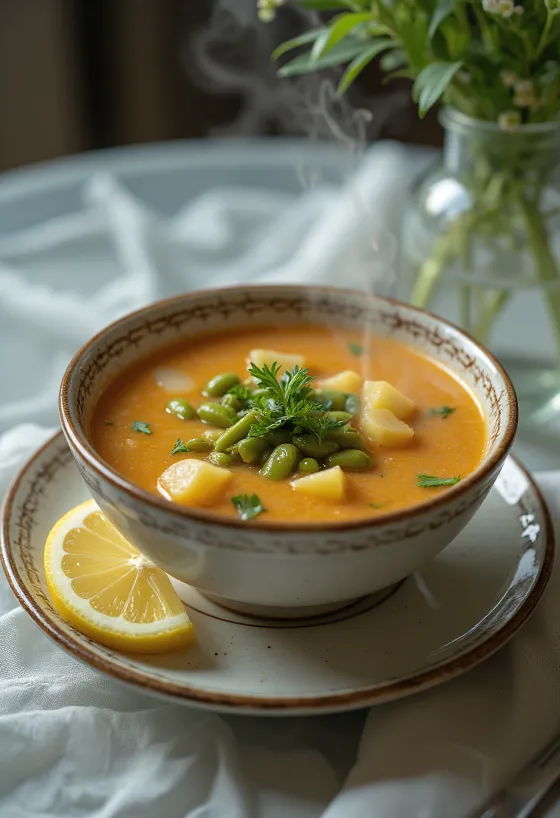 Традиционный суп палоц, богато приготовленный со стручковой фасолью, картофелем и бараниной.