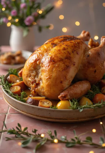 Запеченная в духовке фаршированная индейка с хрустящей кожей и богатой начинкой.