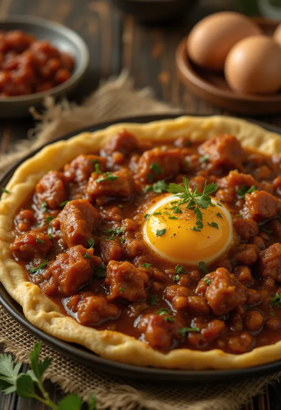 Доро Ват, поданный с вареным яйцом и лепешками инджера