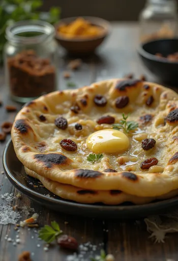 Подача наана с кардамоном и изюмом