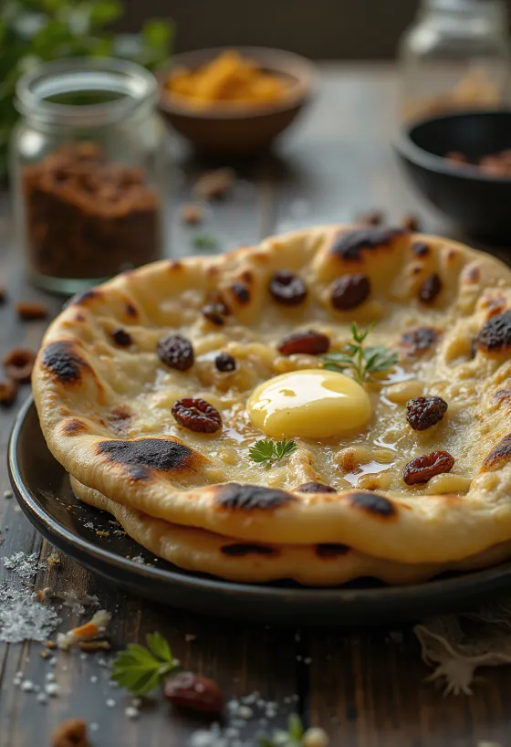 Подача наана с кардамоном и изюмом