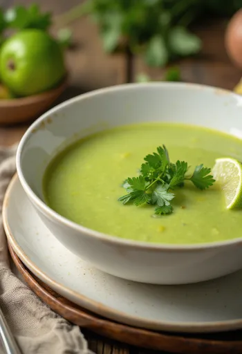Крем-суп из цукини с кинзой при подаче