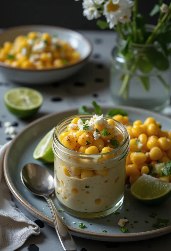 Эскитес с кинзой, поданный со сметаной и колечками лайма