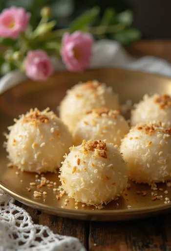 Наркель нару с сухим молоком, кокосовые шарики, поданные с корицей и кунжутом