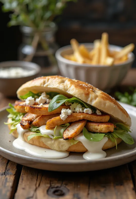 Пита-сэндвич с жареной курицей и свежими овощами