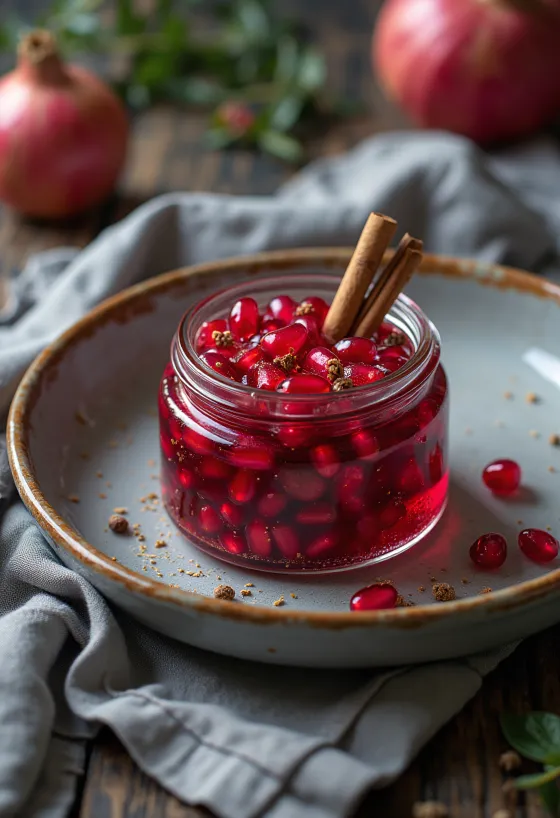 Острые маринованные зерна граната, поданные в банке