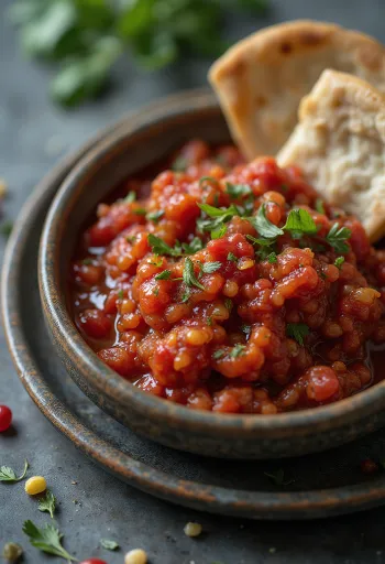 Эзме с острым перцем, подается с оливковым маслом и петрушкой