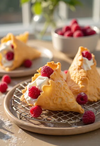 Крумкаке с малиной, посыпанные свежей сахарной пудрой