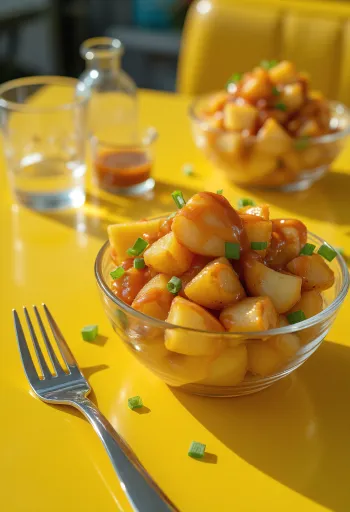 Картофельный салат с горчицей и BBQ при подаче