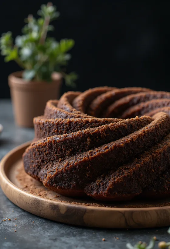 Шоколадный кекс Куглоф, посыпанный пудрой