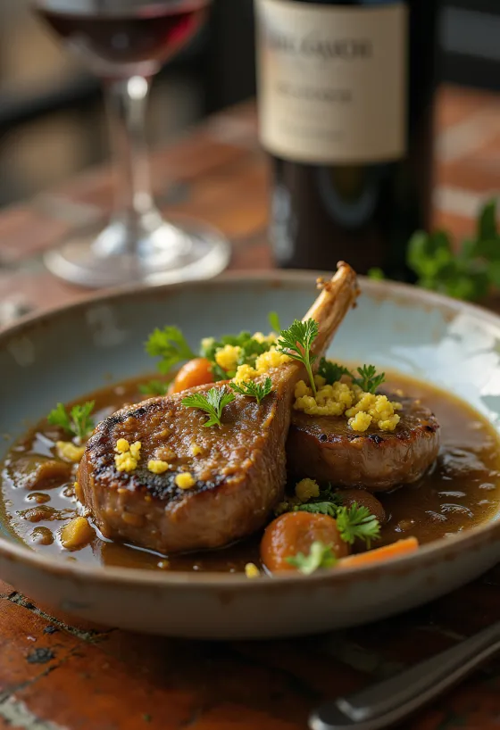 Оссобуко, поданное с гремолатой и украшенное свежей петрушкой